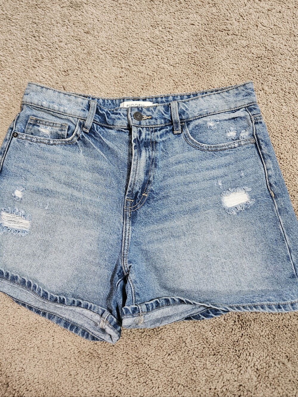 Hidden Light Blue Distressed Denim Jean Short